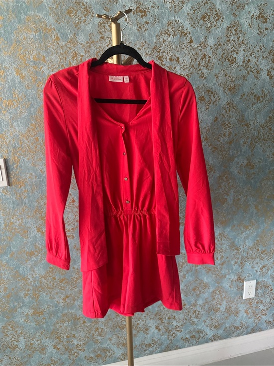 Marilyn Monroe Pants - Marilyn Monroe Bright Red Long-Sleeve Button Romper with Neck Tie